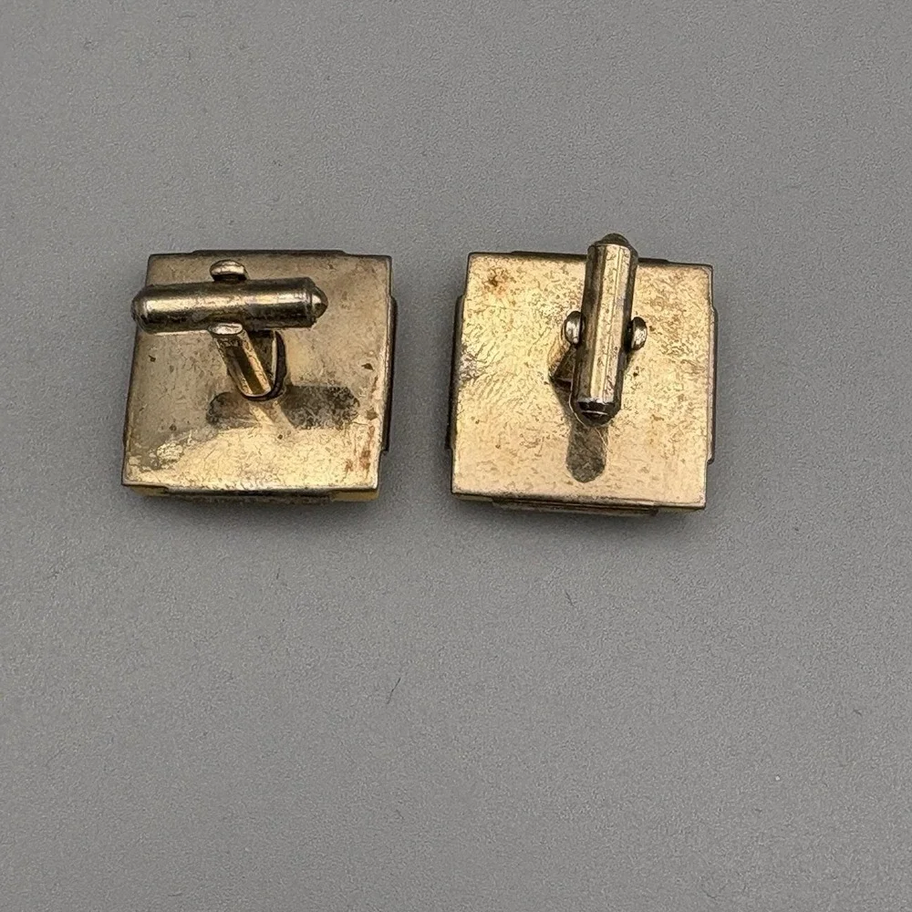 Vintage Handsome Yellow Lucite Wedgwood Blue Jasperwear Cufflinks READ